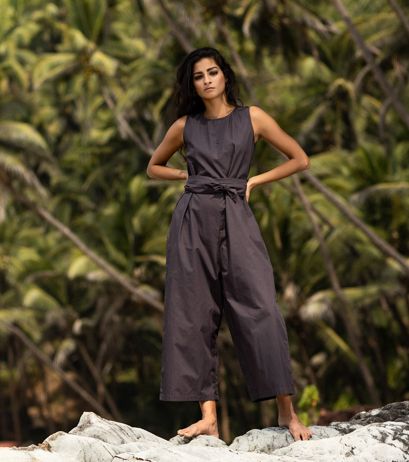 Chisel charcoal Jumpsuits by Khara Kapas in black for women in Singapore