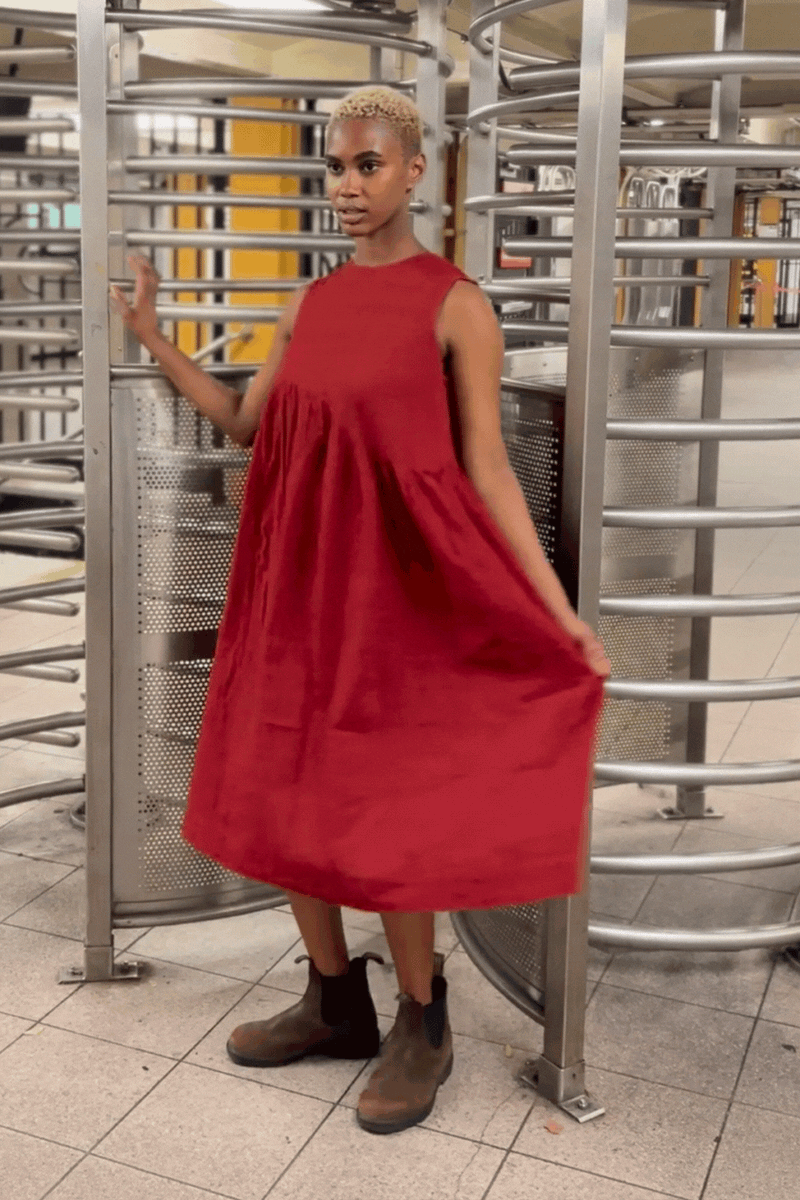 Red pleated midi dress - Red Dress by World of Crow in red color for women in Singapore