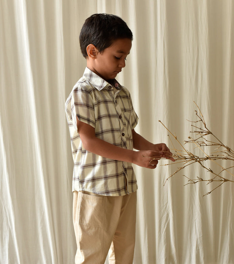 Coffee Checks Shirt by Khara Kapas Kids for kids in Singapore