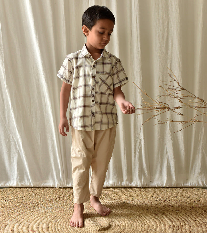 Coffee Checks Shirt by Khara Kapas Kids for kids in Singapore