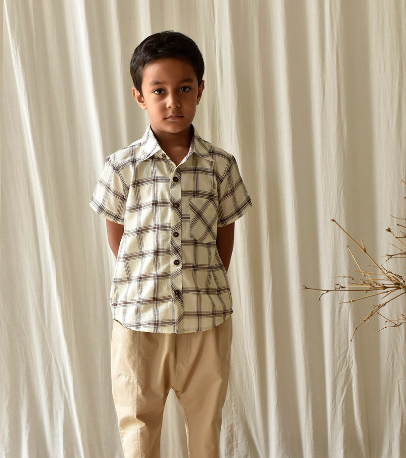 Coffee Checks Shirt by Khara Kapas Kids for kids in Singapore