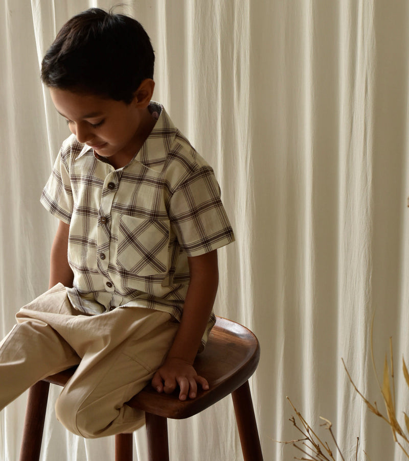 Coffee Checks Shirt by Khara Kapas Kids for kids in Singapore