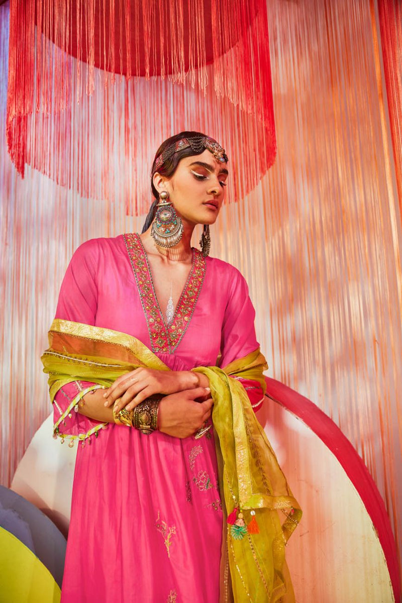 HOT PINK JAAL SILK KURTA SET Kurta Sets by Rajiramniq for women in Singapore