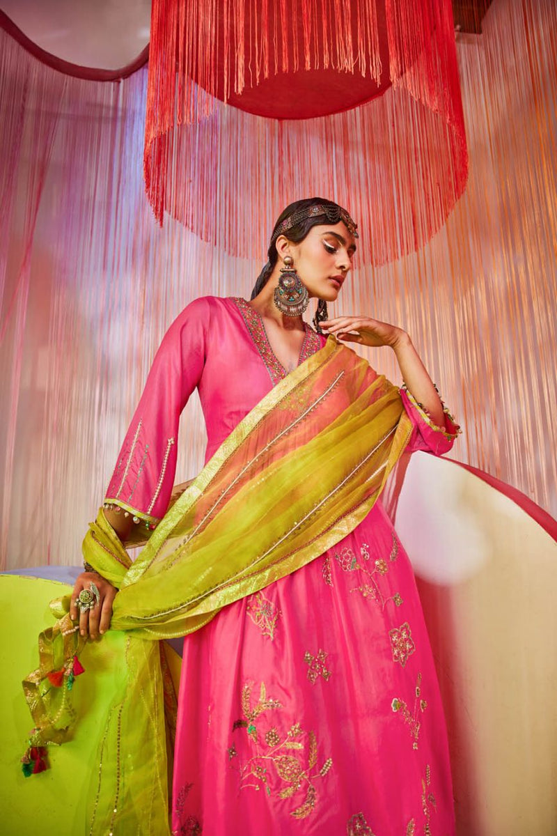 HOT PINK JAAL SILK KURTA SET Kurta Sets by Rajiramniq for women in Singapore