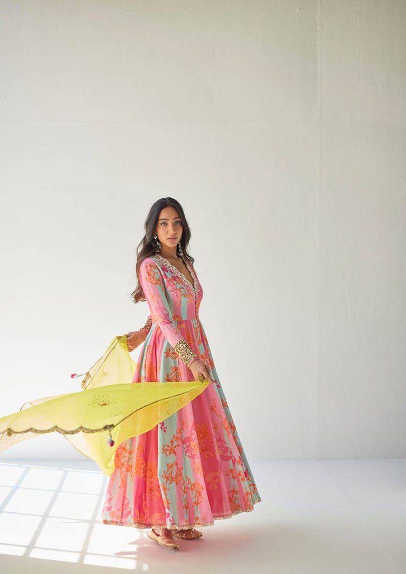 HOT PINK ORCHID ANARKALI SET by Rajiramniq for women in Singapore