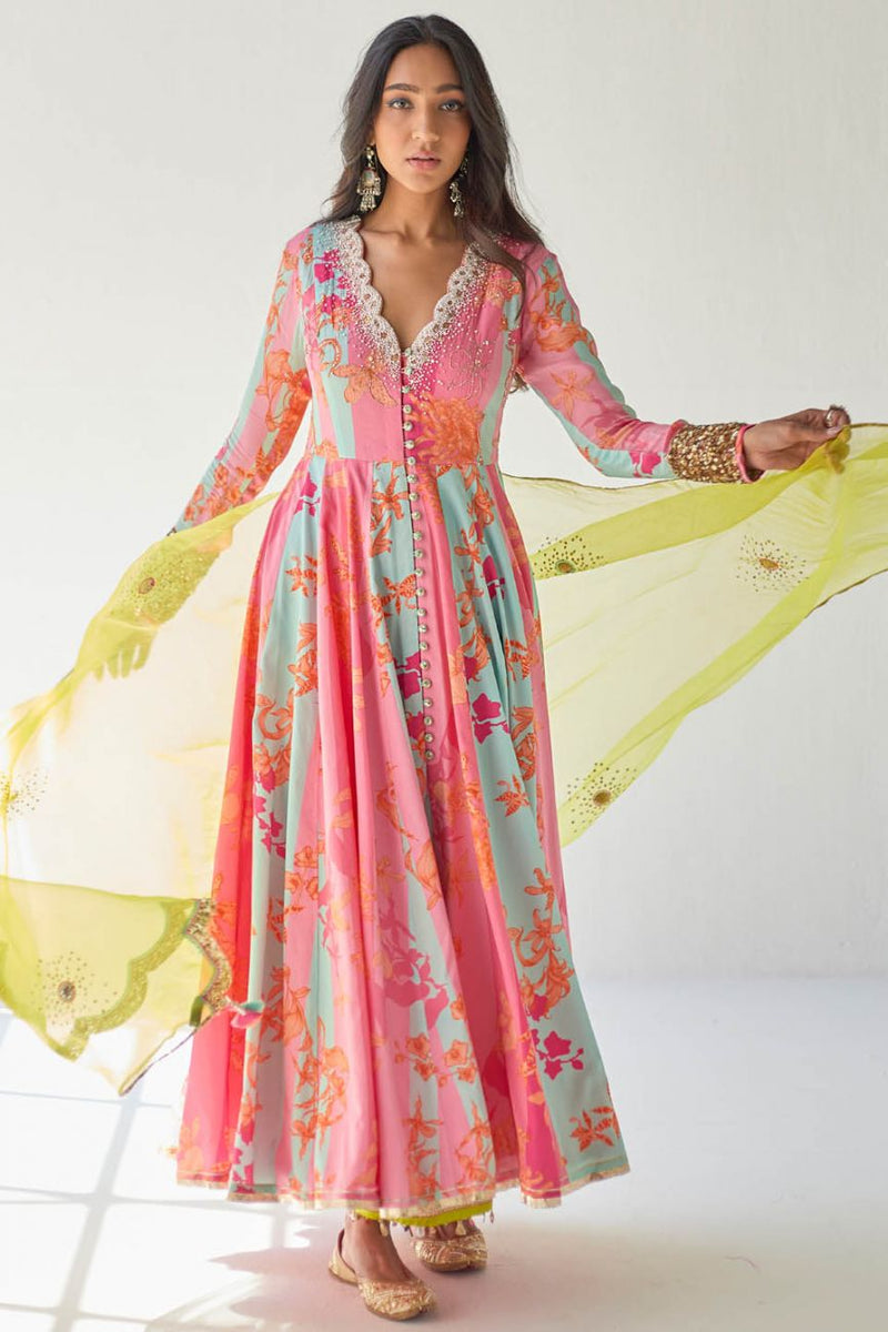 HOT PINK ORCHID ANARKALI SET by Rajiramniq for women in Singapore