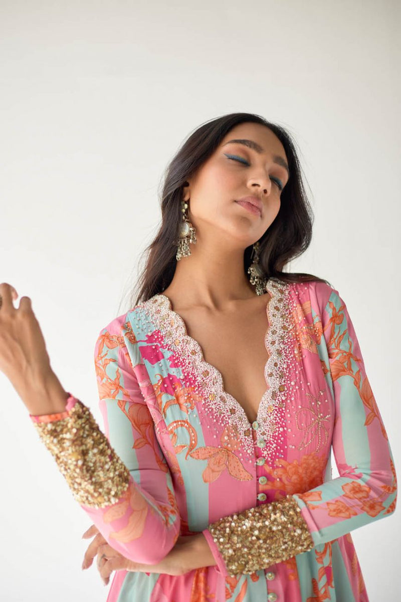 HOT PINK ORCHID ANARKALI SET by Rajiramniq for women in Singapore