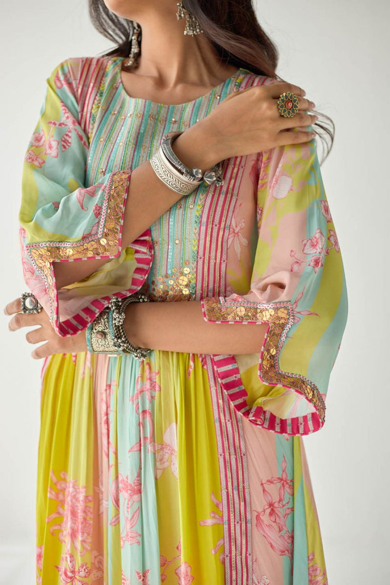 LIME YELLOW ORCHID FRONT PUCKERING YOKE KURTA SET Kurta Sets by Rajiramniq for women in Singapore