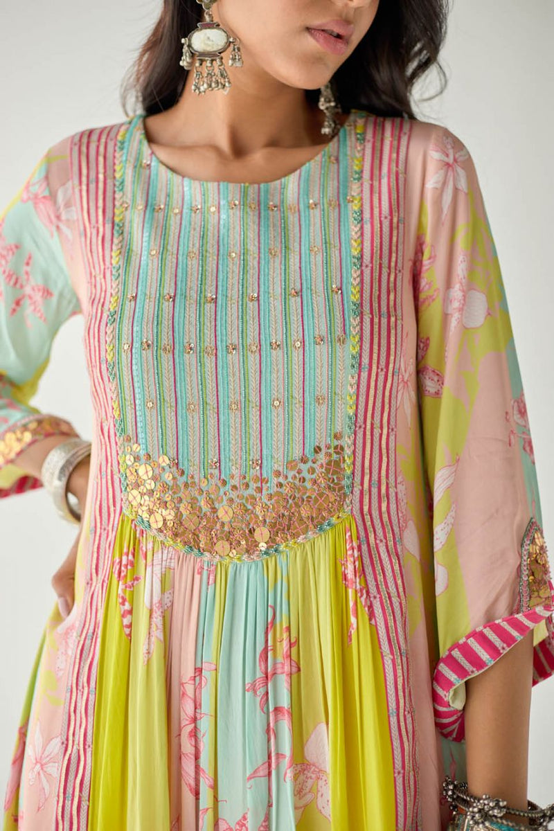 LIME YELLOW ORCHID FRONT PUCKERING YOKE KURTA SET Kurta Sets by Rajiramniq for women in Singapore