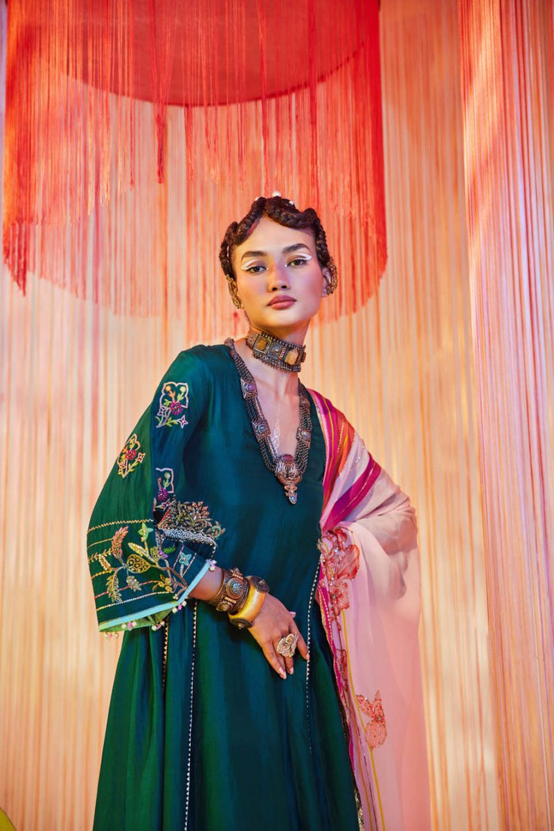 TEAL GREEN SIDE KALI KURTA SET Kurta Sets by Rajiramniq for women in Singapore