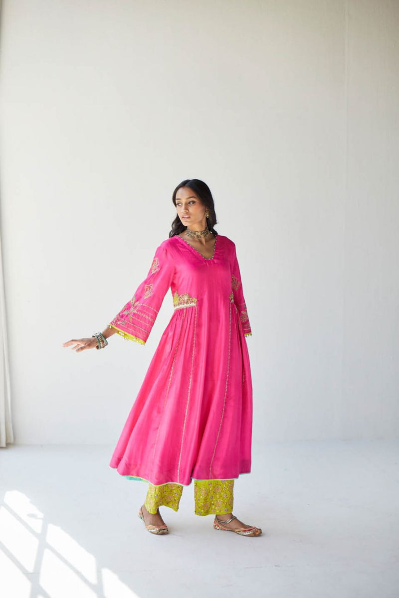HOT PINK SIDE KALI KURTA SET Kurta Sets by Rajiramniq for women in Singapore