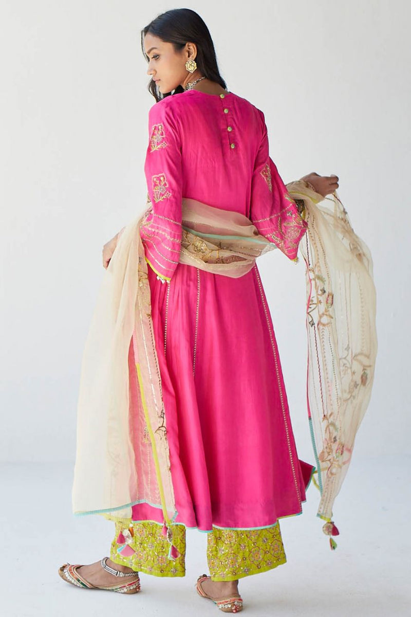 HOT PINK SIDE KALI KURTA SET Kurta Sets by Rajiramniq for women in Singapore