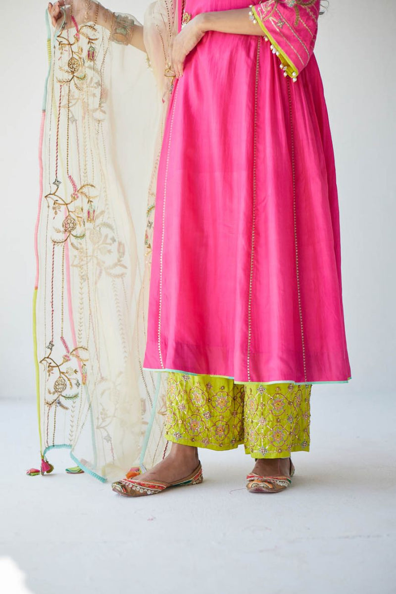 HOT PINK SIDE KALI KURTA SET Kurta Sets by Rajiramniq for women in Singapore