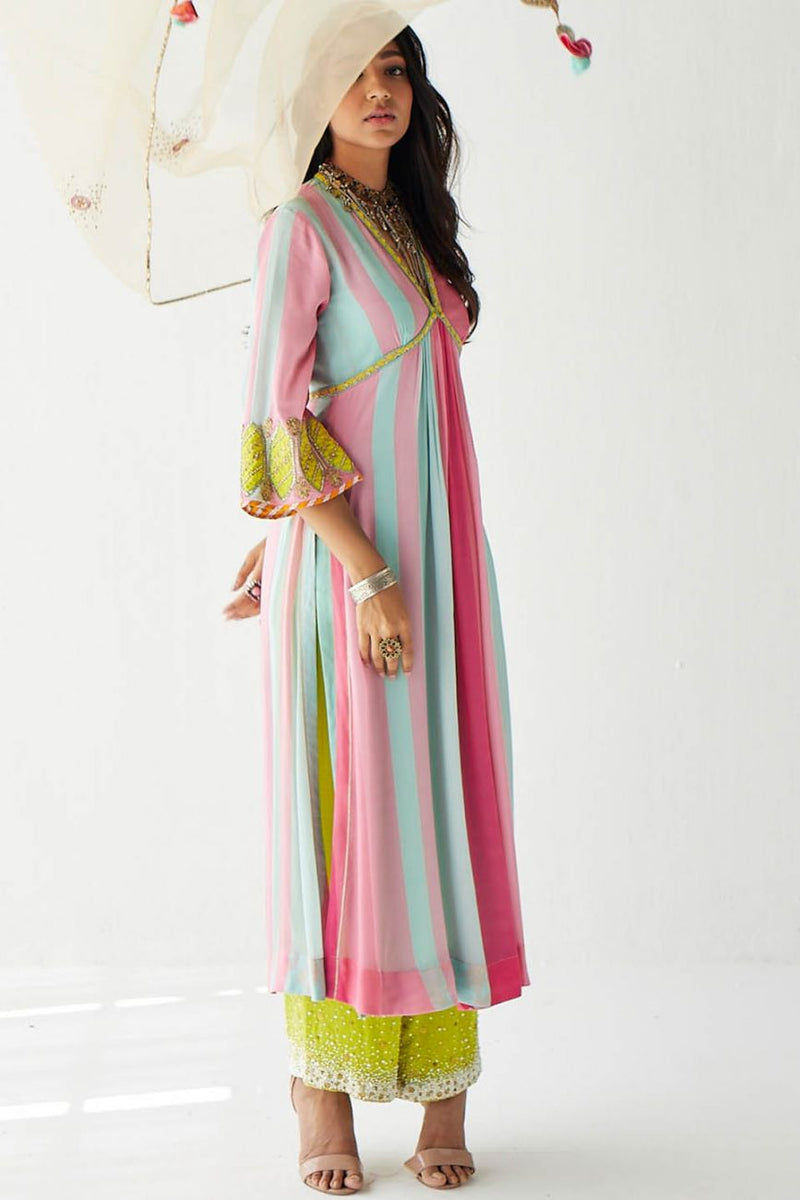 BRIGHT PINK BELL SLEEVE KURTA SET Kurta Sets by Rajiramniq for women in Singapore