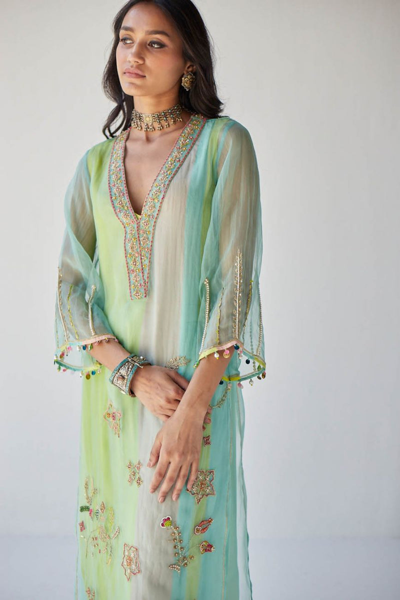 POWDER BLUE JAAL ORGANZA KURTA SET Kurta Sets by Rajiramniq for women in Singapore