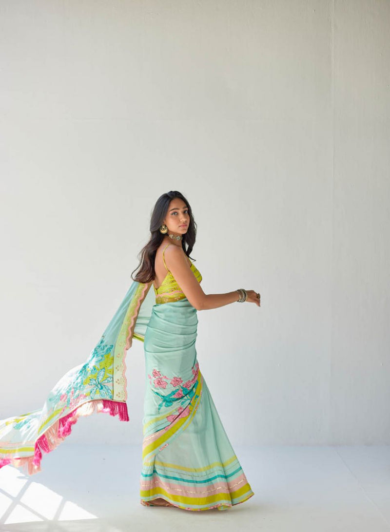 POWDER BLUE ORCHID SARI Sarees by Rajiramniq for women in Singapore