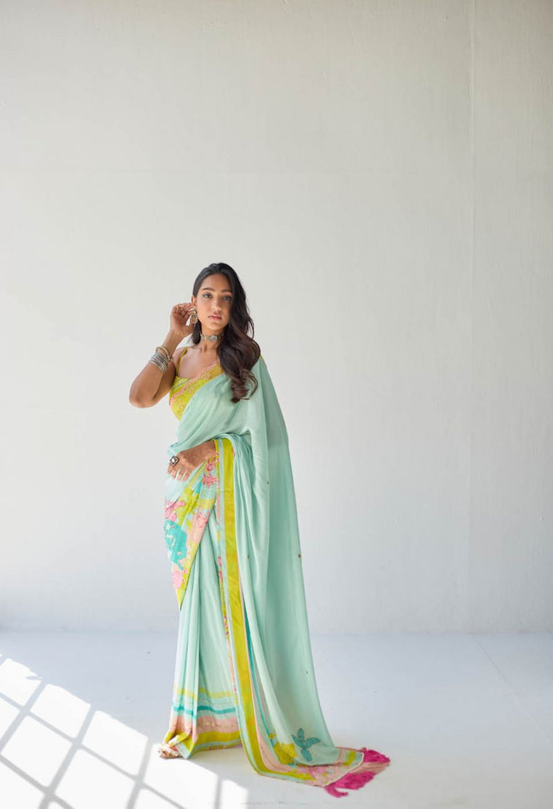 POWDER BLUE ORCHID SARI Sarees by Rajiramniq for women in Singapore