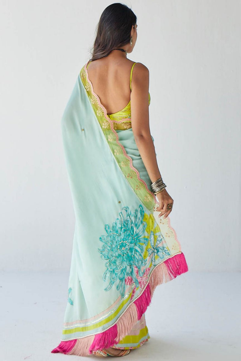 POWDER BLUE ORCHID SARI Sarees by Rajiramniq for women in Singapore