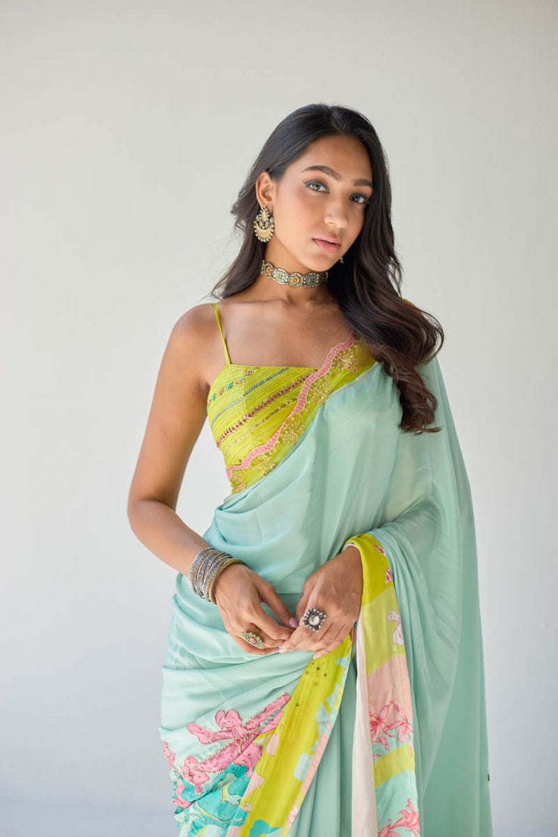 POWDER BLUE ORCHID SARI Sarees by Rajiramniq for women in Singapore