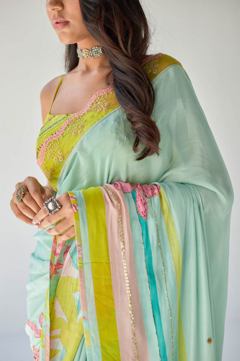POWDER BLUE ORCHID SARI Sarees by Rajiramniq for women in Singapore