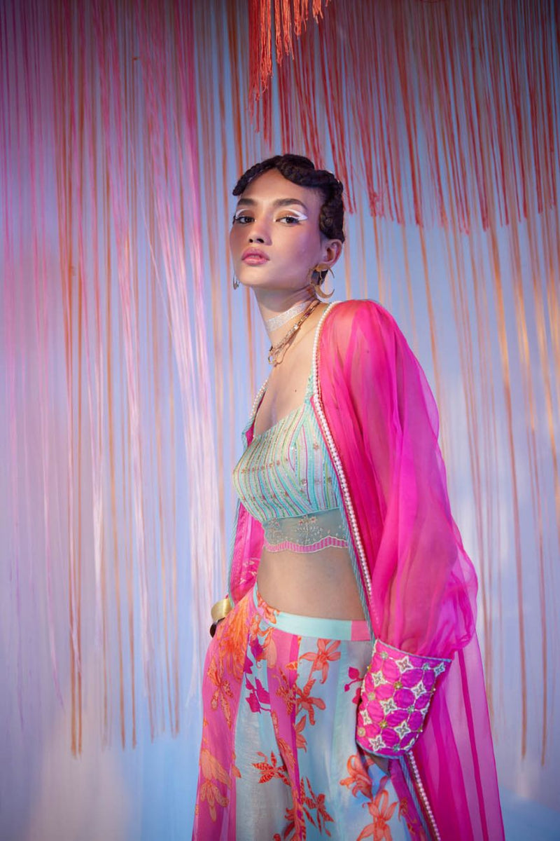 HOT PINK ORCHID JACKET SET Indo-Western Wear by Rajiramniq for women in Singapore