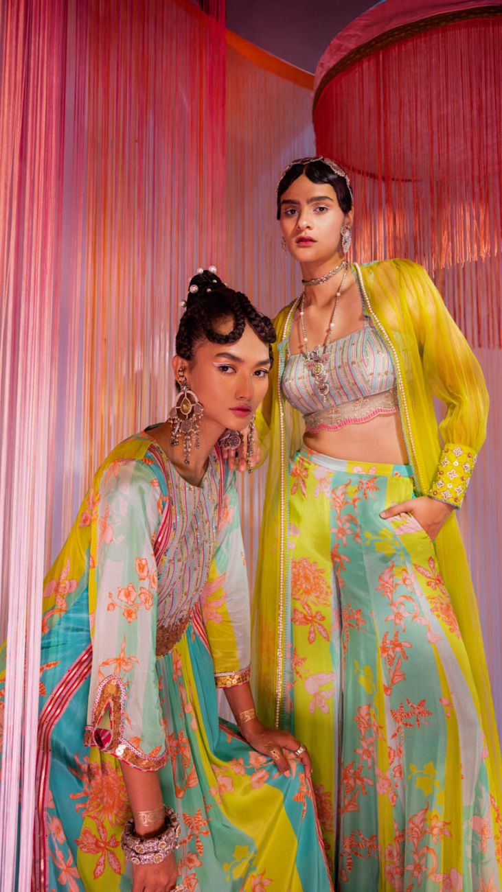 LIME GREEN ORCHID JACKET SET Kurta Sets by Rajiramniq for women in Singapore