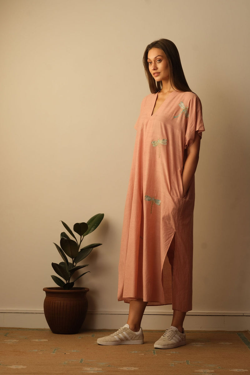 Dragon Fly Appliqué Embroidered Kaftan - Blush Dragon Fly Applique Embroidered Kaftan by Mallika Mathur by Mallika Mathur for women in Singapore