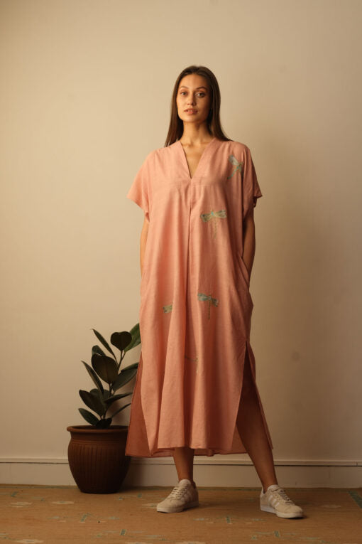 Dragon Fly Appliqué Embroidered Kaftan - Blush Dragon Fly Applique Embroidered Kaftan by Mallika Mathur by Mallika Mathur for women in Singapore