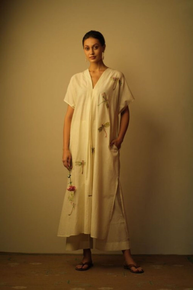 Dragon Fly Applique Embroidered Kaftan White Dragon Fly Applique Embroidered Kaftan White by Mallika Mathur by Mallika Mathur in white color for women in Singapore