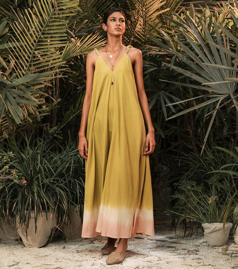 Eastern Sunrise Dress by Khara Kapas in green for women in Singapore