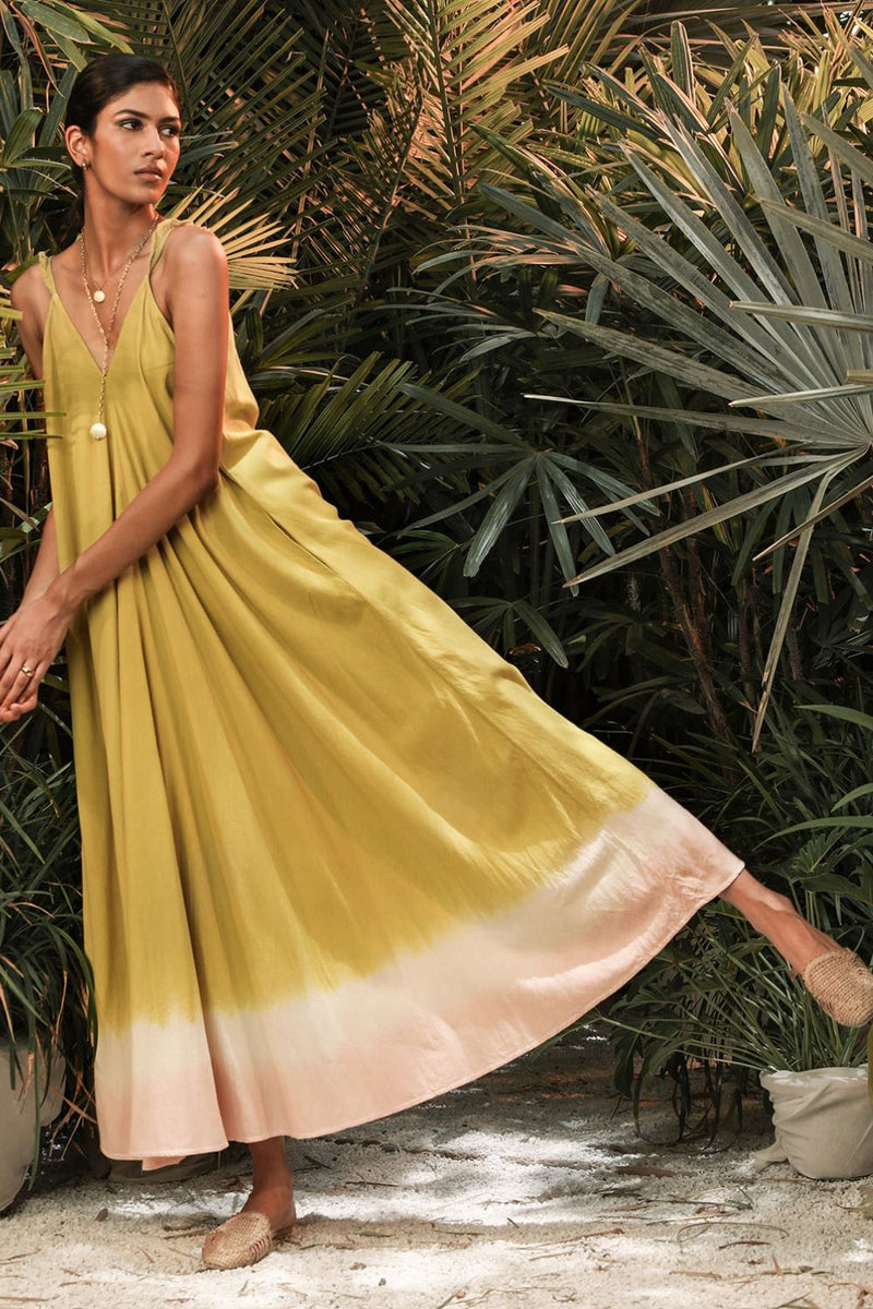 Eastern Sunrise Dress by Khara Kapas in green for women in Singapore