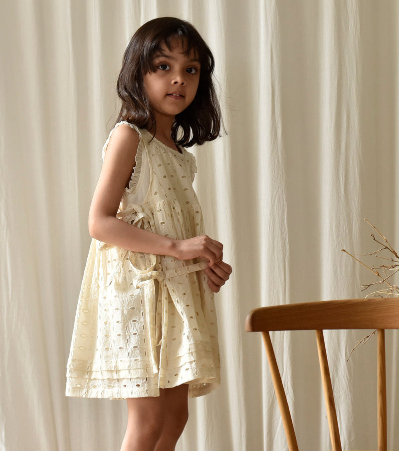 Egg-shell Apron Frock Dress by Khara Kapas Kids for kids in Singapore