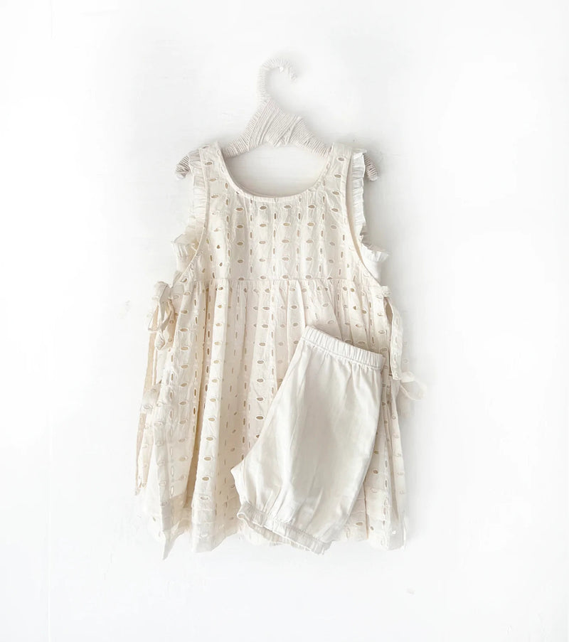 Egg-shell Apron Frock Dress by Khara Kapas Kids for kids in Singapore