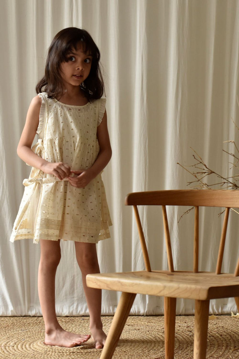 Egg-shell Apron Frock Dress by Khara Kapas Kids for kids in Singapore