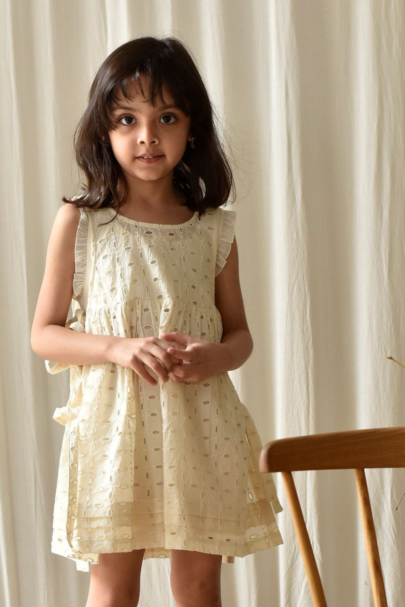 Egg-shell Apron Frock Dress by Khara Kapas Kids for kids in Singapore