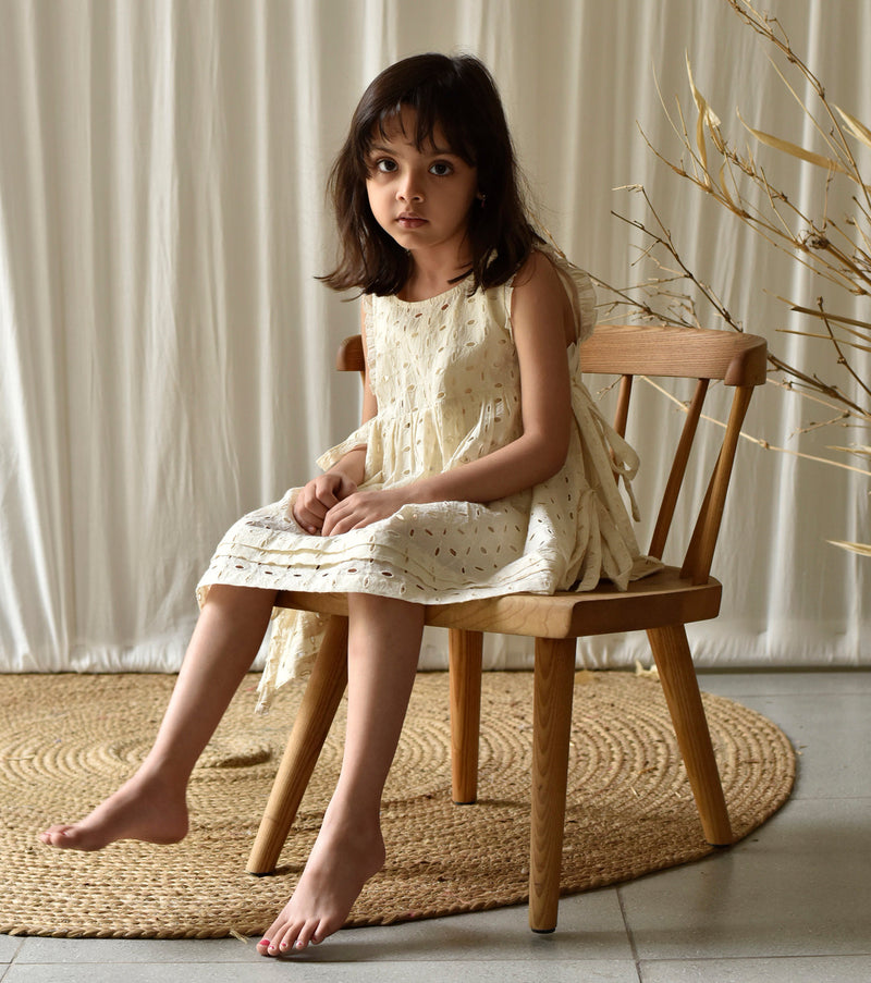 Egg-shell Apron Frock Dress by Khara Kapas Kids for kids in Singapore