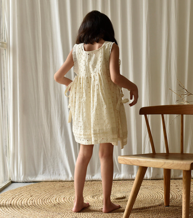 Egg-shell Apron Frock Dress by Khara Kapas Kids for kids in Singapore