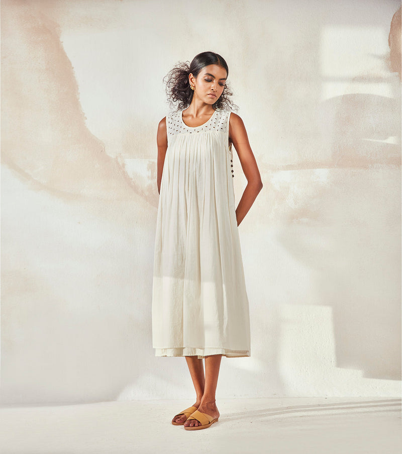 Egg Shell Dress by Khara Kapas in white for women in Singapore