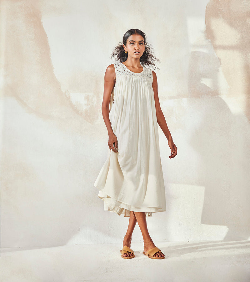 Egg Shell Dress by Khara Kapas in white for women in Singapore