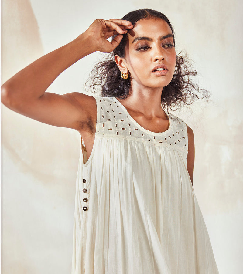 Egg Shell Dress by Khara Kapas in white for women in Singapore