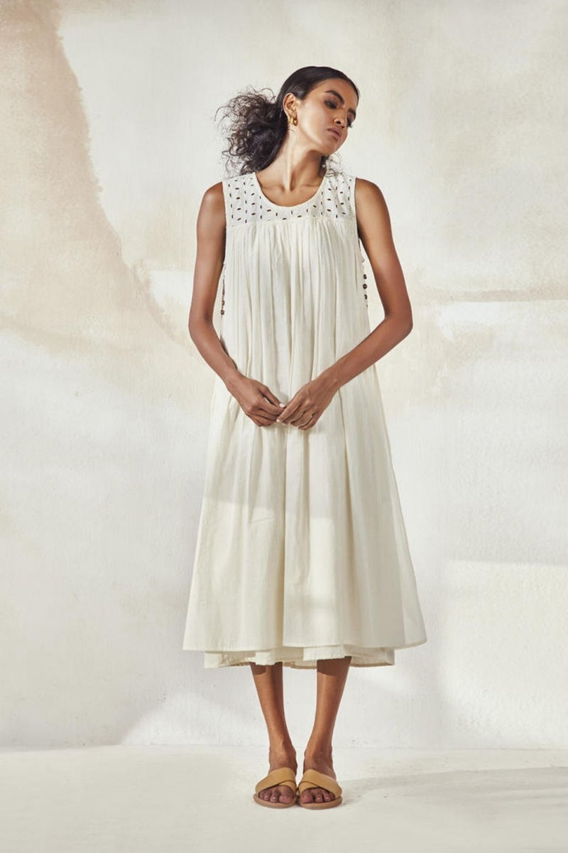 Egg Shell Dress by Khara Kapas in white for women in Singapore
