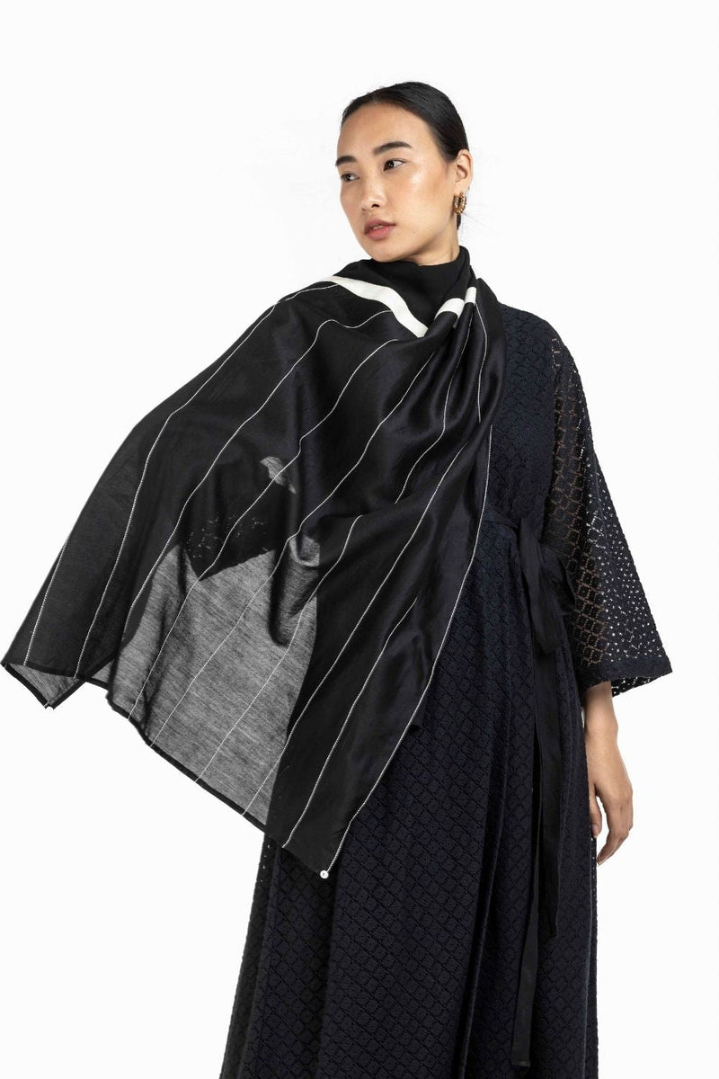 Embroidered Scarf Black Scarves & Stoles by THREE for women in Singapore