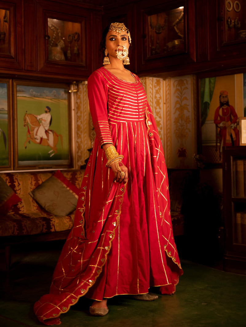 Falak - Gulaab Cotton Kalidaar Farshi Set Falak - Gulaab Cotton Kalidaar Farshi Set by Maison Shefali by Maison Shefali for women in Singapore
