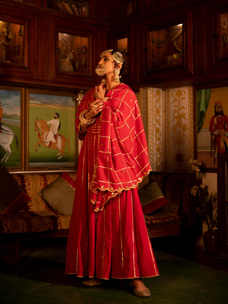 Falak - Gulaab Cotton Kalidaar Farshi Set Falak - Gulaab Cotton Kalidaar Farshi Set by Maison Shefali by Maison Shefali for women in Singapore