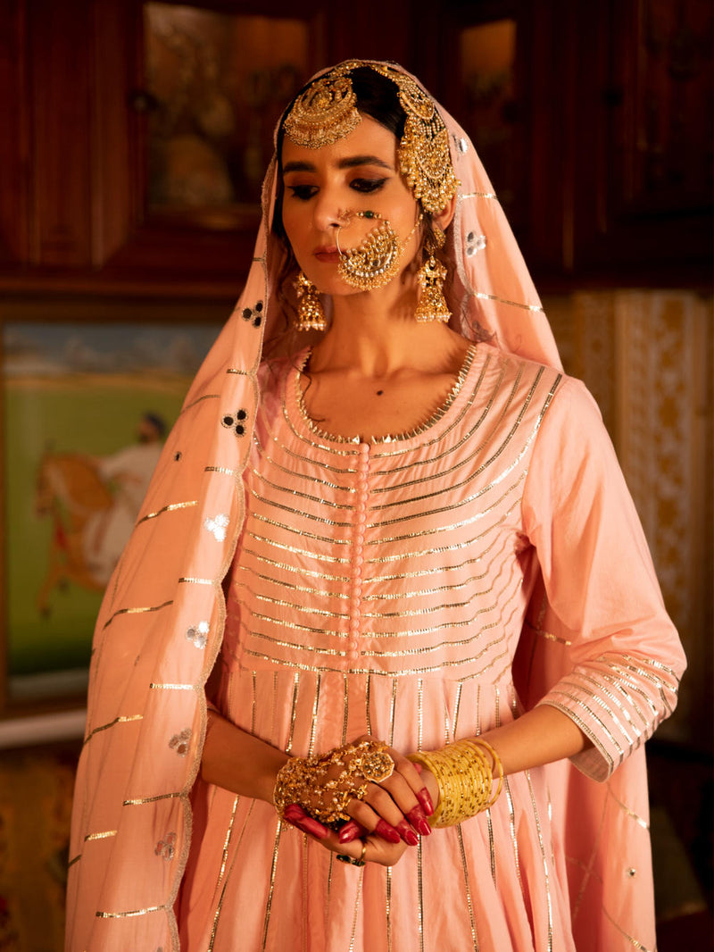 Falak - Gulaabi Cotton Kalidaar Farshi Set Falak - Gulaabi Cotton Kalidaar Farshi Set by Maison Shefali by Maison Shefali for women in Singapore