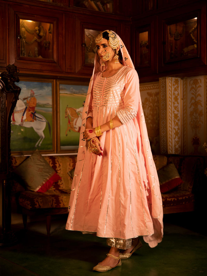 Falak - Gulaabi Cotton Kalidaar Farshi Set Falak - Gulaabi Cotton Kalidaar Farshi Set by Maison Shefali by Maison Shefali for women in Singapore