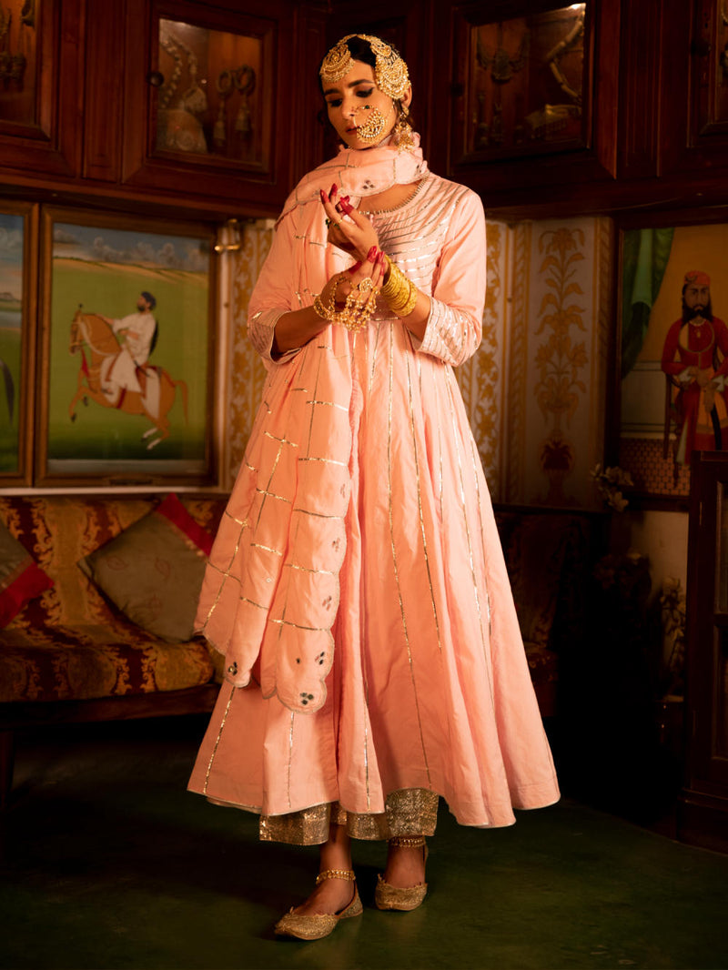 Falak - Gulaabi Cotton Kalidaar Farshi Set Falak - Gulaabi Cotton Kalidaar Farshi Set by Maison Shefali by Maison Shefali for women in Singapore