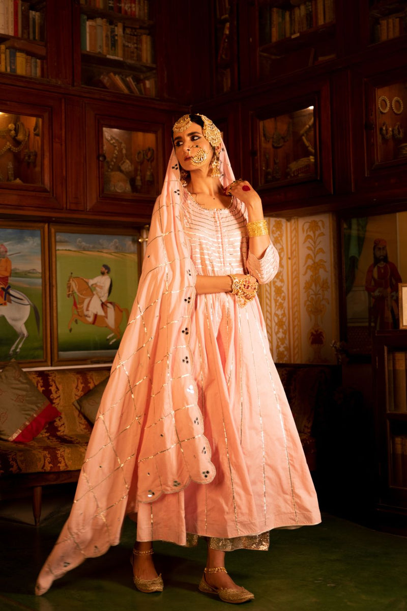 Falak - Gulaabi Cotton Kalidaar Farshi Set Falak - Gulaabi Cotton Kalidaar Farshi Set by Maison Shefali by Maison Shefali for women in Singapore