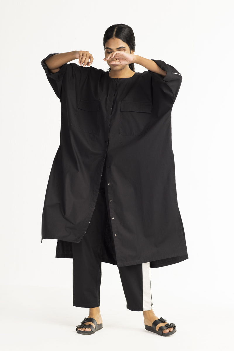 Flap Pocket Shirt - Black linen by THREE in black color for women in Singapore