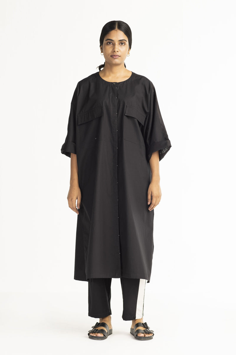 Flap Pocket Shirt - Black linen by THREE in black color for women in Singapore